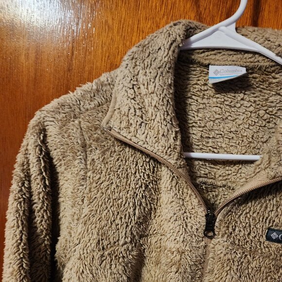 Women's Small Columbia Tan Fuzzy Fleece Full Zip Jacket - Picture 3 of 12